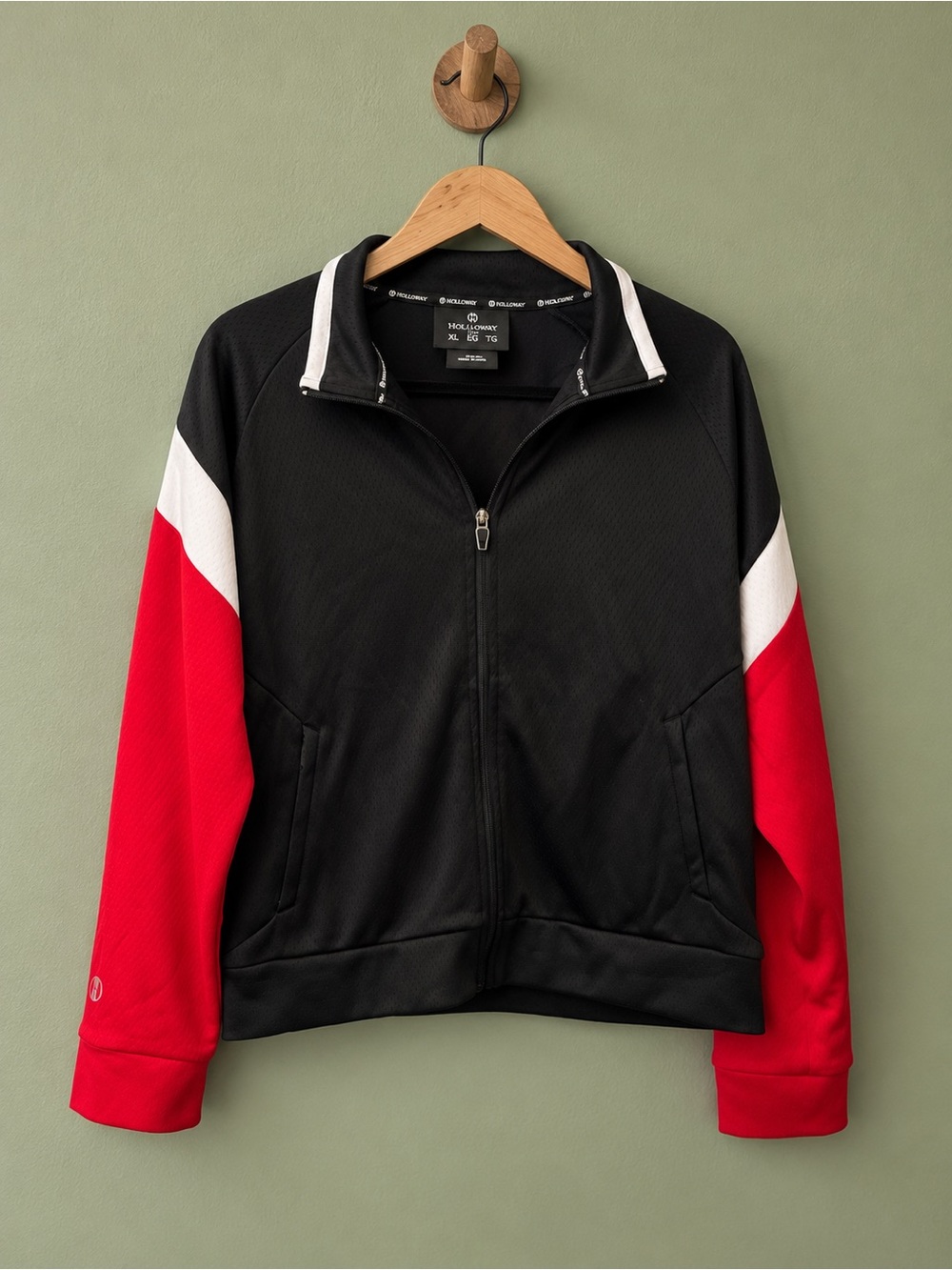 Holloway Youth Black, Red & White Full-Zip Bomber Jacket